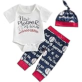 Chloefairy Newborn Baby Boy Baseball Outfit New Player in Town Romper Baseball Jogger Pants 3Pcs Coming Home Outfit
