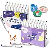 Arrtx Acrylic Paint Pens, 58 Colors for Rock Painting, Extra Brush Tip, Water Based Paint Markers for Stone, Glass, Easter Eg