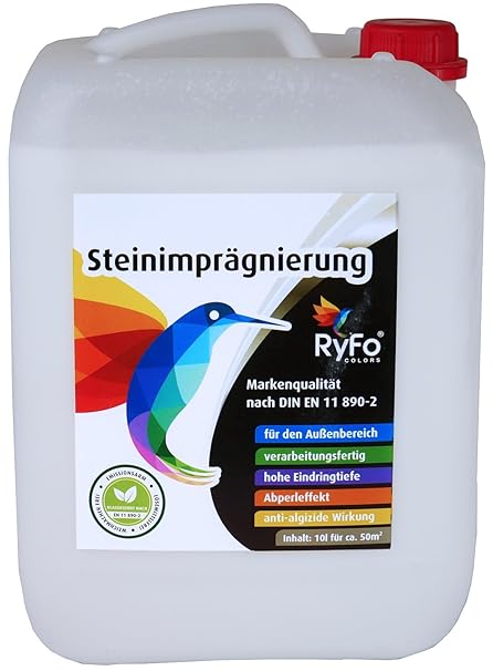 RyFo Colors Steinimprägnierung 10l (Größe wählbar) - Stein-Versiegelung, verarbeitungsfertig, Abperleffekt mit Langzeitschutz