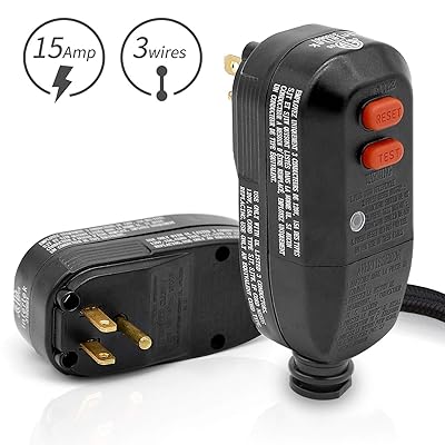 GFCI Replacement Plug Assembly 3-Prongs 15Amp 3-wires with Ground Fault Circuit Interrupter Safety RCD Protection for Pool Pump, Power Pressure Washer, Air Conditioner, Hair Dryer and so on (Black)