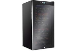 Ivation 28 Bottle Compressor Wine Cooler Refrigerator w/Lock | Large Freestanding Wine Cellar For Red, White, Champagne or Sparkling Wine | 41f-64f Digital Temperature Control Fridge Glass Door Black