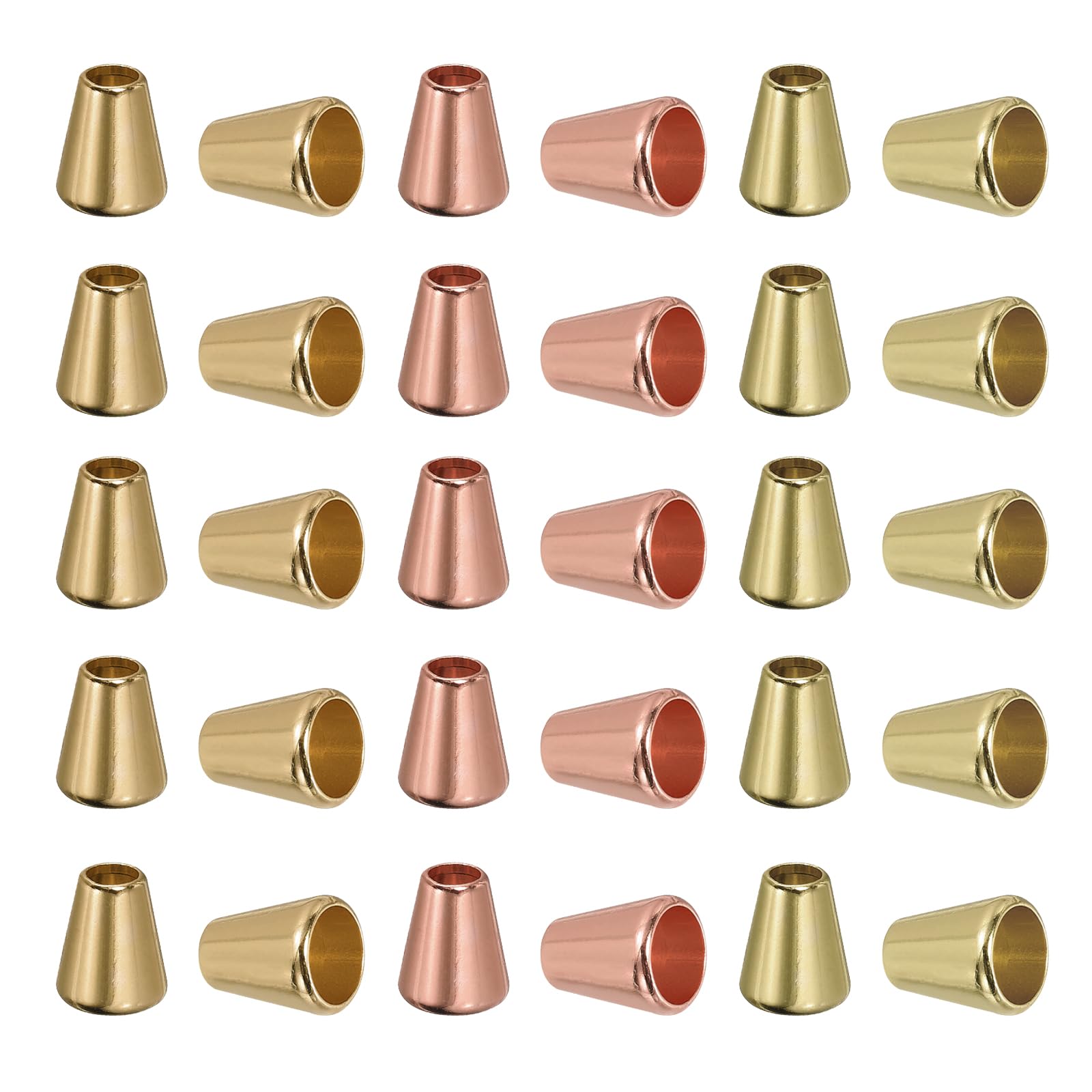 PATIKIL Bell Stopper Conical Cord Ends, 30 Pack Zinc Alloy Cord Rope Fastener Lock Clip for DIY Backpacks Shoelaces Bags, Light Green Gold, Light Gold Tone, Rose Gold