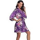 Super Shopping-zone Women's Floral Short Satin Bridesmaid Robes Silky Bride Robes Getting Ready