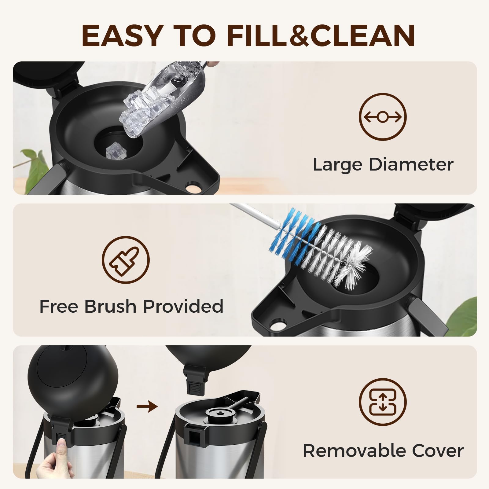 Coffee Carafe for Keeping Hot - Gezoss 102OZ / 3L Airpot Coffee Dispenser with Pump - Large Coffee Thermos for Hot Drinks Tea Liquid - Insulated Stainless Steel Hot Water Beverage Urn for Parties