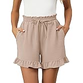 IECCP Women's Shorts 2026 Summer Casual Cute Ruffle Shorts Comfy Elastic Waist Drawstring Pleated Short with Pockets