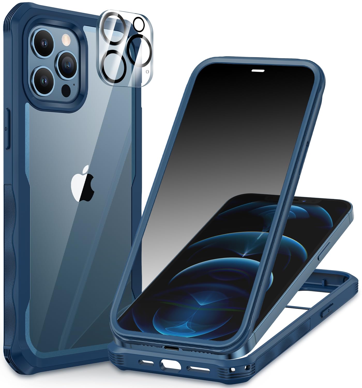 CENHUFO Compatible with iPhone 12 Pro Max Case Built-in Privacy Screen Protector with Camera Lens Protector, 360 Full Body Privacy Case for iPhone 12 Pro Max with Anti Spy Screen -Blue