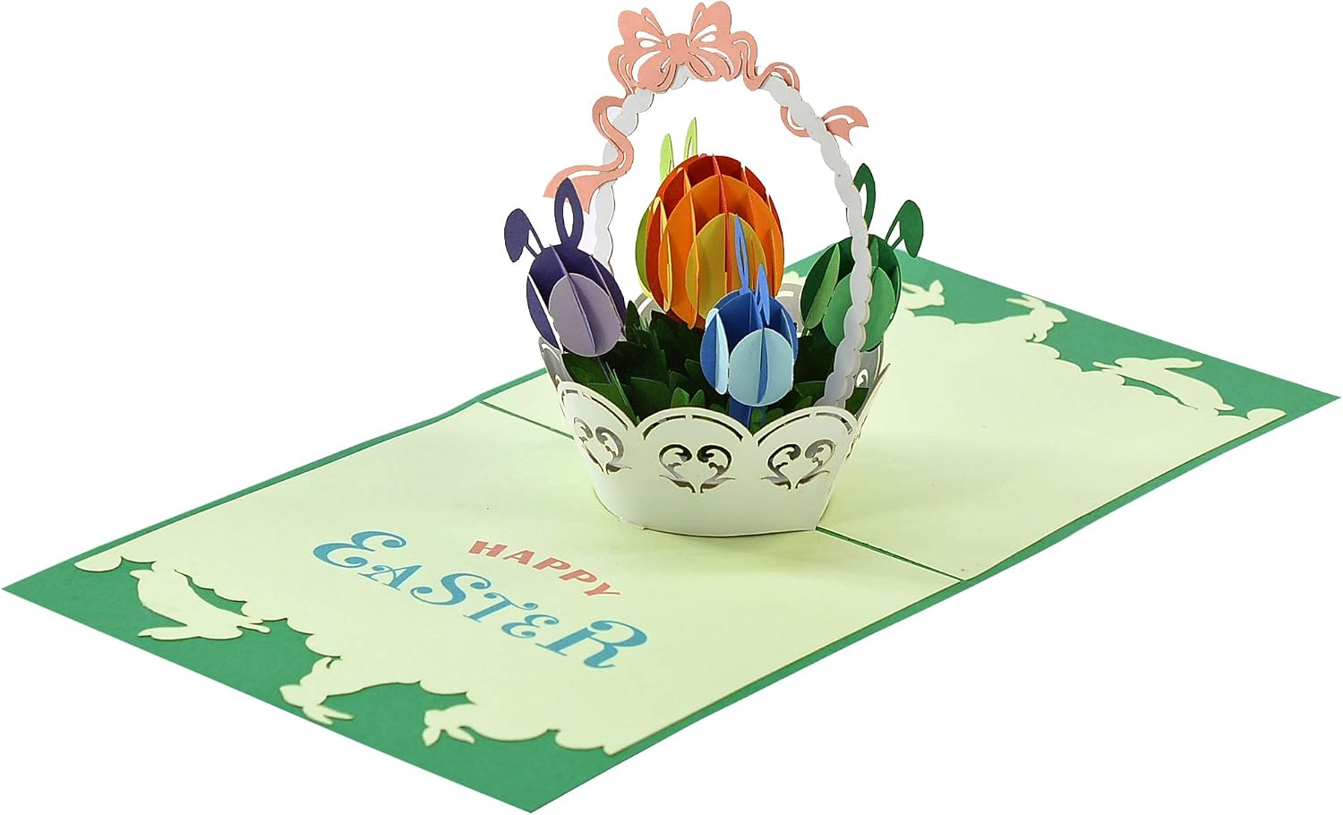 Happy Easter Bunny Basket Pop Up 3D card. Colourful Spring Collection. A Delightful surprise easter greeting card gift for Kids Children - Image 5