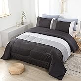 PERFEMET Twin Comforter Set 3 Pieces Bedding Set All Seasons Masculine Striped Pattern Vintage Farmhouse Soft Cozy Bedroom for Elegant Men Teen Girls Boys Dark Gray and White