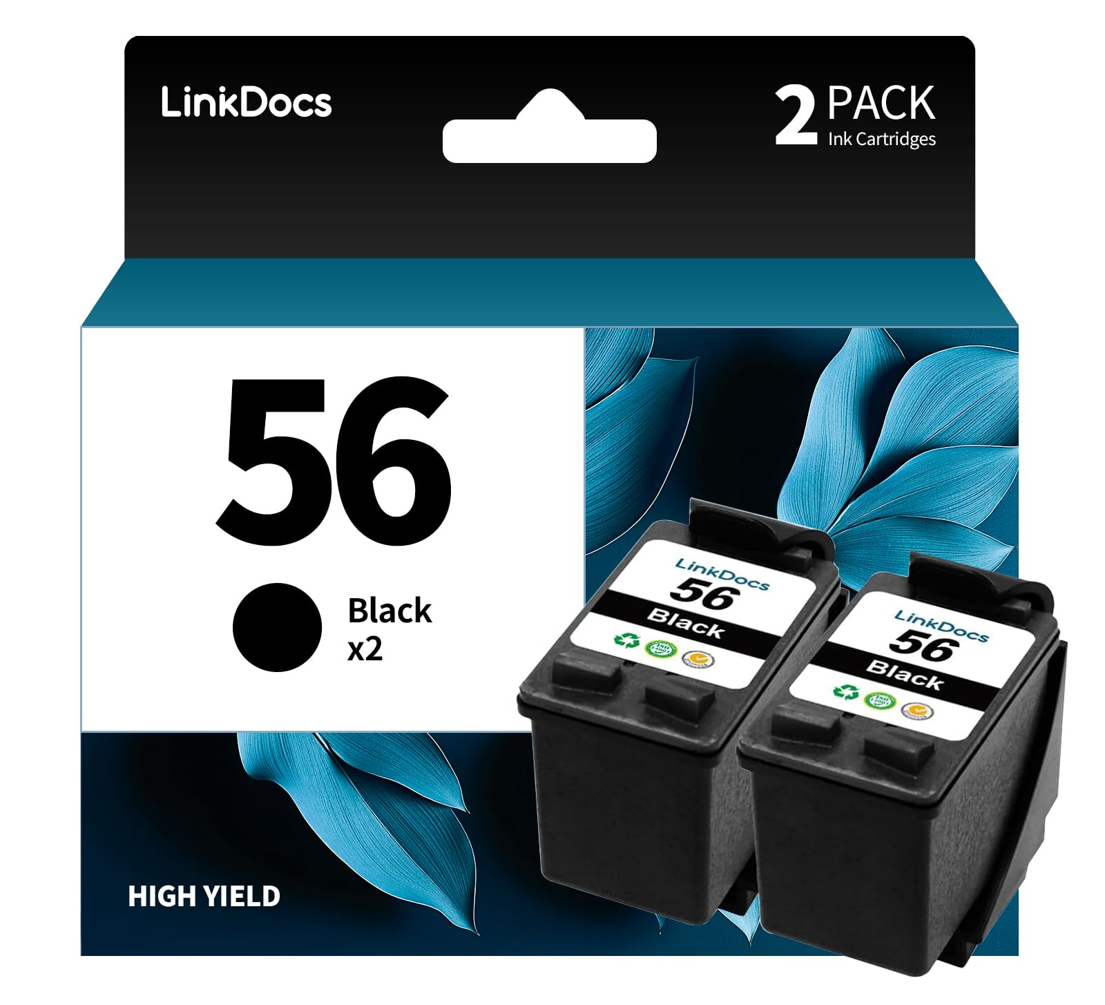 Photo 1 of LinkDocs 56 Black Ink Cartridge Remanufactured Replacement for HP 56 C6656A 6656 Ink to use with OfficeJet 5610 6110 5510 4215 PhotoSmart 7660 7760 Printers (2 Black)