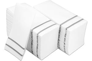 Fete Decorative Hand Towels, Silver Design 200 Disposable Linen-Feel Guest Towelettes – Formal Dinner, Anniversary, and Weddi