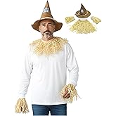 Adult Scarecrow Costume Men Faux Straw Kit with Scare Crow Hat and Fake Straw for Men's Scarecrow Costume