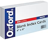Oxford Blank Index Cards, 4" x 6", White, 100/Pack