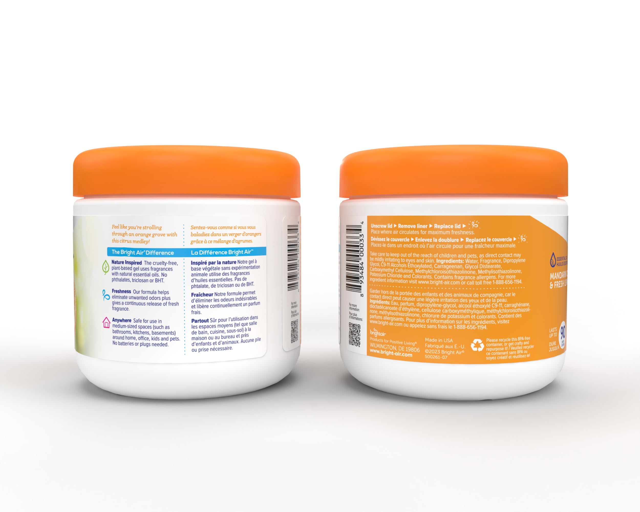 Bright Air 14 oz. Super Odor Eliminator, For Medium-Size Spaces, Mandarin Orange and Fresh Lemon Scent, Case of 6, Air Freshener, Natural Essential Oils, Lasts Up to 90 Days Each
