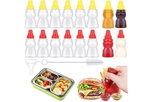 Hoemwarm 16Pcs Mini Condiment Squeeze Bottles,25 ML Mini Ketchup Bottle for Lunch Box Plastic Portable Mini Condiment Containers with Cleanbrush Funnel Accessories
