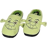 Bioworld Shrek Men's Embroidered Big Face With 3D Ears Fleece Lined Adult Slippers Plaid Insole Print For Men And Women