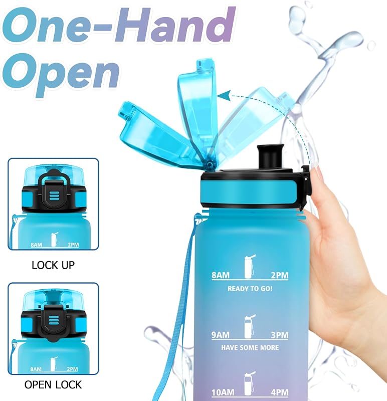 Botella de Agua 500ml, Cantimplora con Filtro, Fácil de Abrir, Botella Agua Motivadora y Prueba de Fugas, Cantimplora para Adulto, Oficina, Bicicleta, Gym