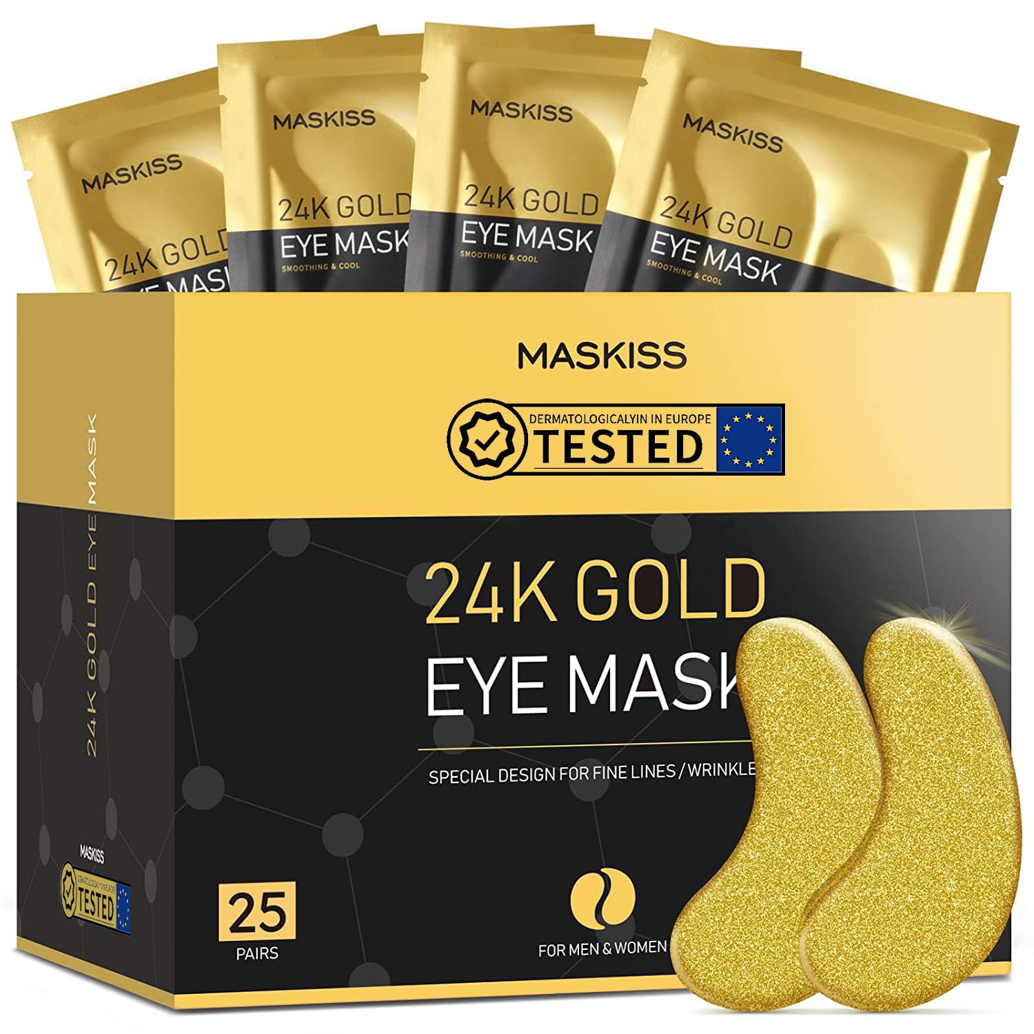 Under Eye Patches (25 Pairs) - 24K Gold Eye Masks Skincare Enriched with Abundant Collagen, hyaluronic acid, anti-aging self care eye gel pads for puffy eyes, dark circles and eye bags,wrinkle patches
