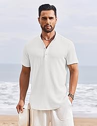 COOFANDY Men's White Henley Shirt Short Sleeve Band