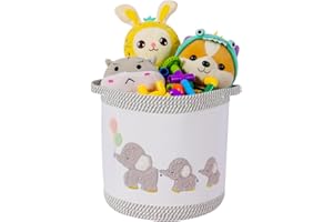 Baby Toy Basket Laundry Hamper Blanket Baskets Cute Elephant Nursery Storage Basket, Woven Cotton Rope Nursery Organization B