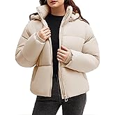 Polu Womens Cropped Puffer Jackets with Removable Hood Lightweight Winter Zip Up Padded Quilted Coat