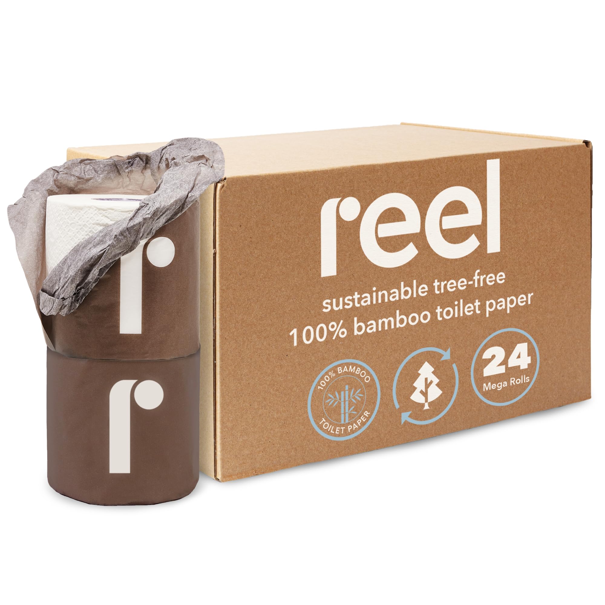 Photo 1 of Reel Premium Toilet Paper - 24 Rolls of Toilet Paper - 3-Ply Made From Tree-Free - Zero Plastic Packaging, Septic Safe