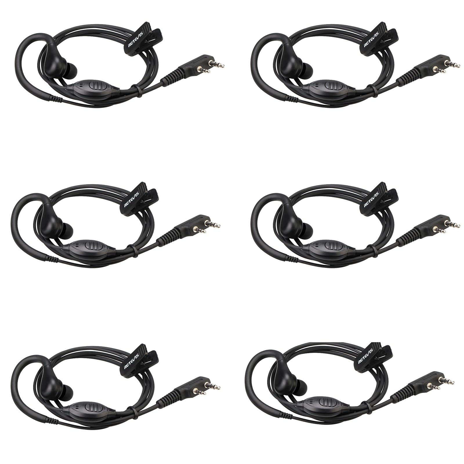 Retevis RT622 Radio Earpiece, 2 Pin, Earhook Earpiece, Security Headset, Compatible with RT24 RT27 RT28 RT619 Kenwood (6 pcs)
