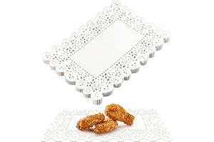GothaBach 200 Pieces Paper Lace Doilies, Food Grade Modern Decorative Placemats, Rectangle Paper Doilies for Cakes, Grilled, Desserts, Fried Food, Tableware Decoration and Baked Treats(14.5X10.5inch)
