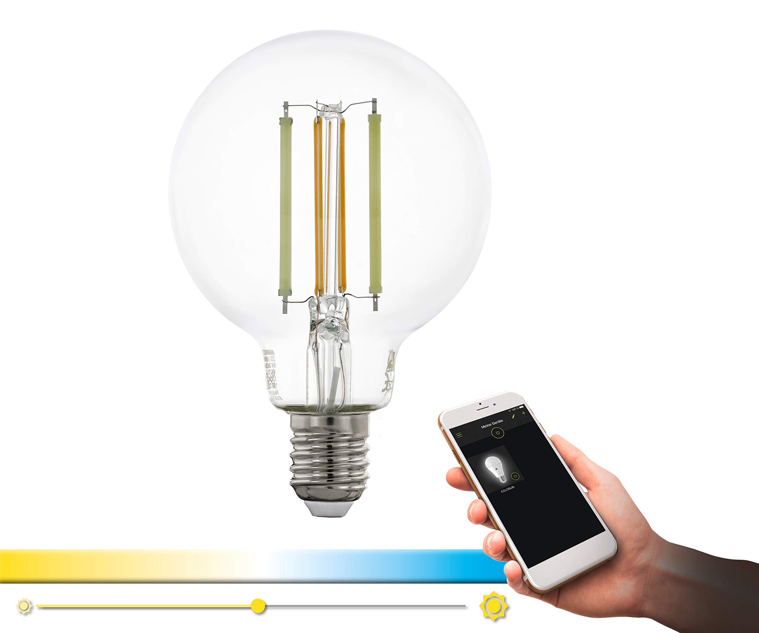 EGLO Connect LED E27 Lamp, Smart Home Vintage Light Bulb, Clear, LED Globe 6 Watt (Equivalent to 60 Watt), 806 Lumen, E27 LED Dimmable, Colour Temperature Adjustable, LED Light Bulb G80, Diameter 8 cm