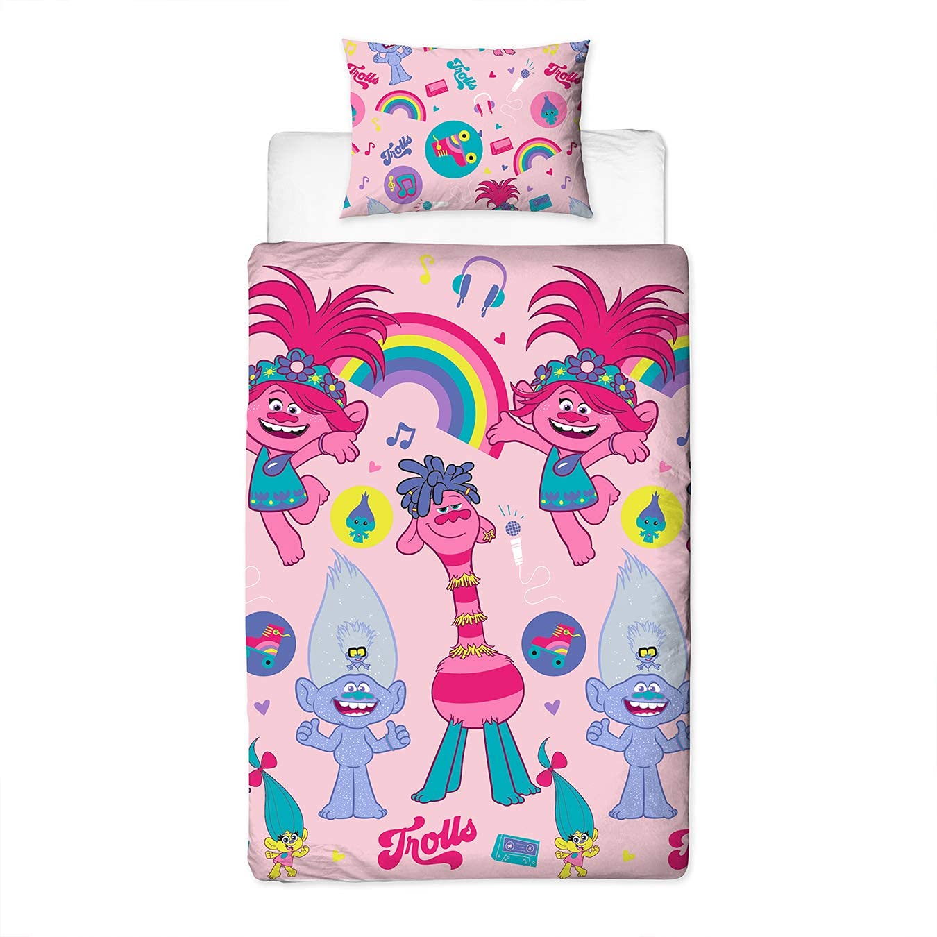 Trolls 2 Pink Single Duvet Cover | World Tour Design | Children’s Kids Bedding Set & Pillowcase,