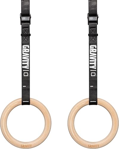 GRAVITY FITNESS Wooden Gymnastic Rings 28mm with Adjustable Straps Buckle