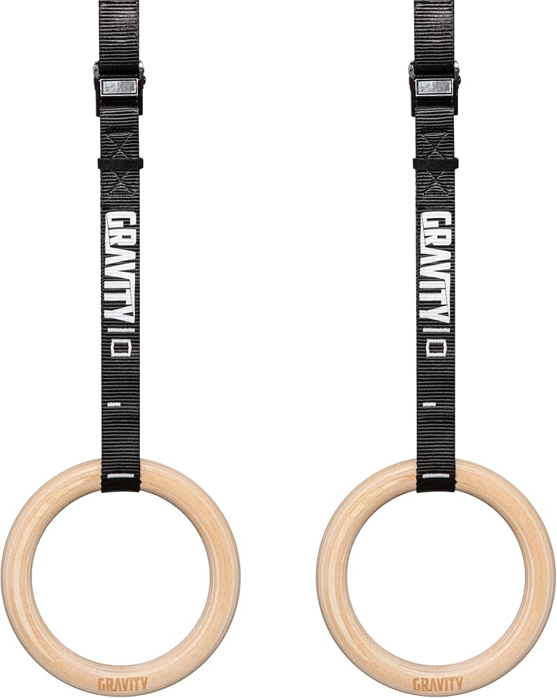 GRAVITY FITNESS Wooden Gymnastic Rings 28mm with Adjustable Straps Buckle