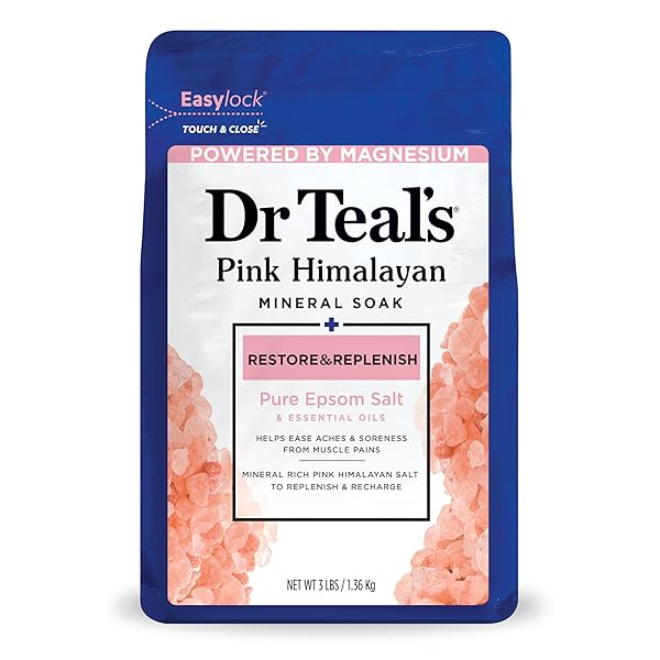 DR TEAL’S EPSOM SALT MAGNESIUM SOAK, RESTORE & REPLENISH WITH PINK HIMALAYAN SALT, 3 LBS