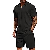 COOFANDY Men's 2 Pieces Outfits Casual Quarter Zip Polo Shirt and Shorts Set Athletic Jogging Summer Tracksuit