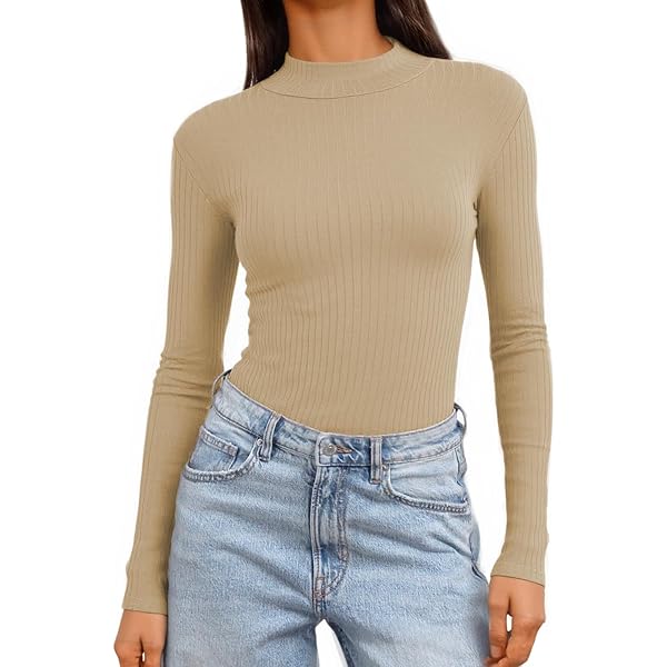 Roselux Womens Long Sleeve Scoop Neck Ribbed Knit Fitted Casual Tops