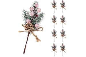 AXLOFO Pine Cone Red Berry Picks Stems Crafts Branch Christmas Wreath - 8 Packs Holly Artificial Evergreen Branches Pine Cones Picks Décor Floral Picks for Christmas Flower DIY Xmas Gifts (2)
