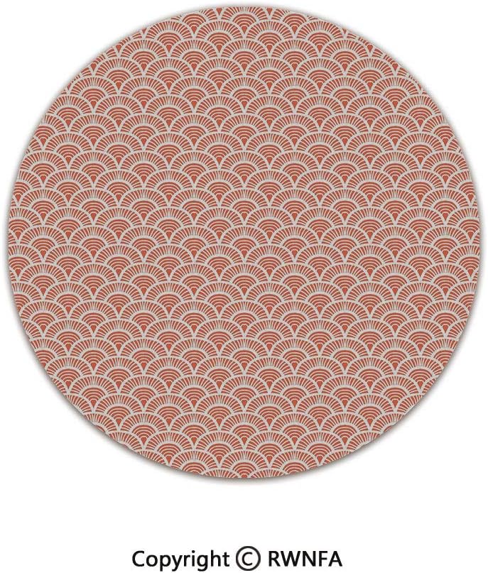 Quality Well Woven Barclay Round Area Rugs,Scale Pattern with Half Circles and Lines Geometrical Elements Abstract Boho Tribal Decorative 2' Diameter Orange White,for Kids Room Bedroom Kitchen
