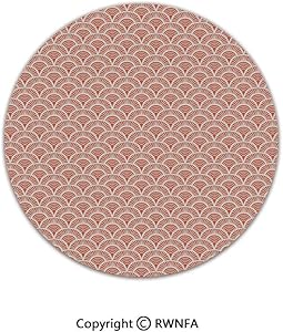 Quality Well Woven Barclay Round Area Rugs,Scale Pattern with Half Circles and Lines Geometrical Elements Abstract Boho Tribal Decorative 2' Diameter Orange White,for Kids Room Bedroom Kitchen