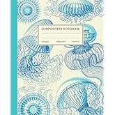 Composition Notebook College Ruled: Jellyfish Vintage Botanical Illustration | Cute Sea Life Aesthetic Journal For School, Co