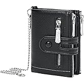 BVEOGMRO Small Women's Wallet Bifold Card Holder with 2 Zipper Coin Pockets Chain Wallet for Women Soft Leather