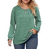 DOLNINE Womens-Plus-Size-Sweatshirts Ruffle Long Sleeve Fall Tops Casual Loose Pleating Shirts Dressy Crewneck Tunic Blouses