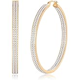 CiNily Stainless Steel Cubic Zirconia Hoop Earrings Silver/Gold Plated Earrings for Sensitive Ears