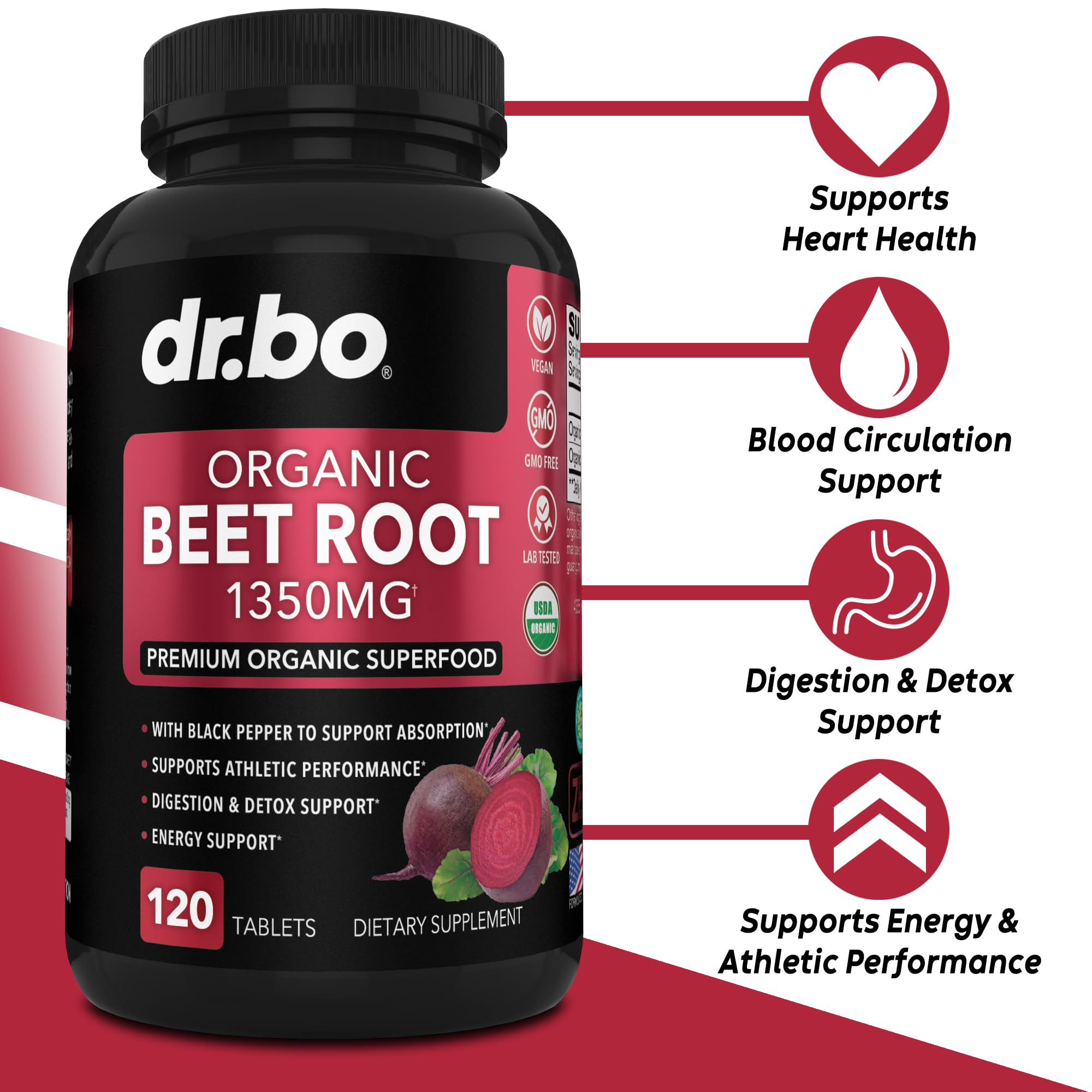 Organic Beet Root Capsules Supplements - 1350mg Beetroot Powder Extract Pills, Organic Beet Root Powder Supplement, Super Nitric Oxide Beets High Circulation Total Vitamins Support - 120 Beets Tablets
