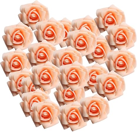 Amazon Co Jp 約100個 Pe 発泡素材造花 人工花 バラ 花部分のみ 結婚式 パーティー 6cm 全12色選べ ライトオレンジ ホーム キッチン