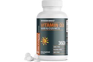 Bronson Vitamin D3 5000iu (125mcg) 1 Year Supply for Healthy Muscle Function and Immune Support, Non-GMO, 360 Tablets