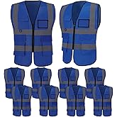 Lavori-AK 10 Pack Neon Reflective Safety Vests,Blue High Visibility Construction Vests, ANSI Certified Work Vest for Men Women