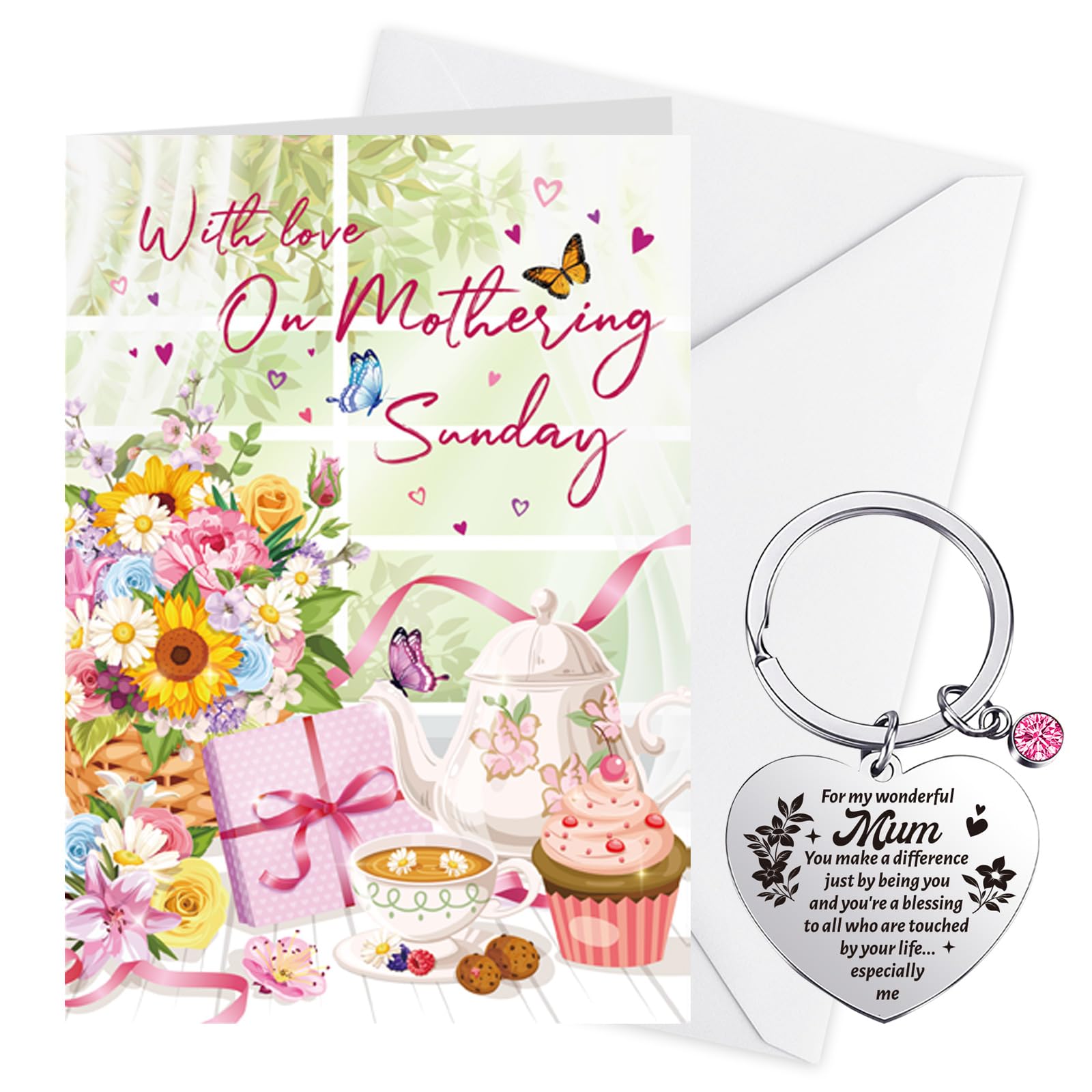 DPKOW Mother's Day Card & Keyring - Mothering Sunday Cards for Mum