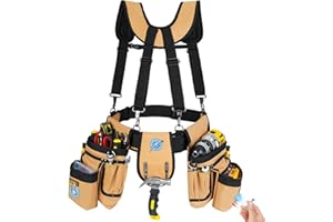 Tool Belt with Suspenders,27-Pockets Heavy Duty Tool Belts for Men with Magnetic Tool Pouch,Detachable & Adjustable Work Belt