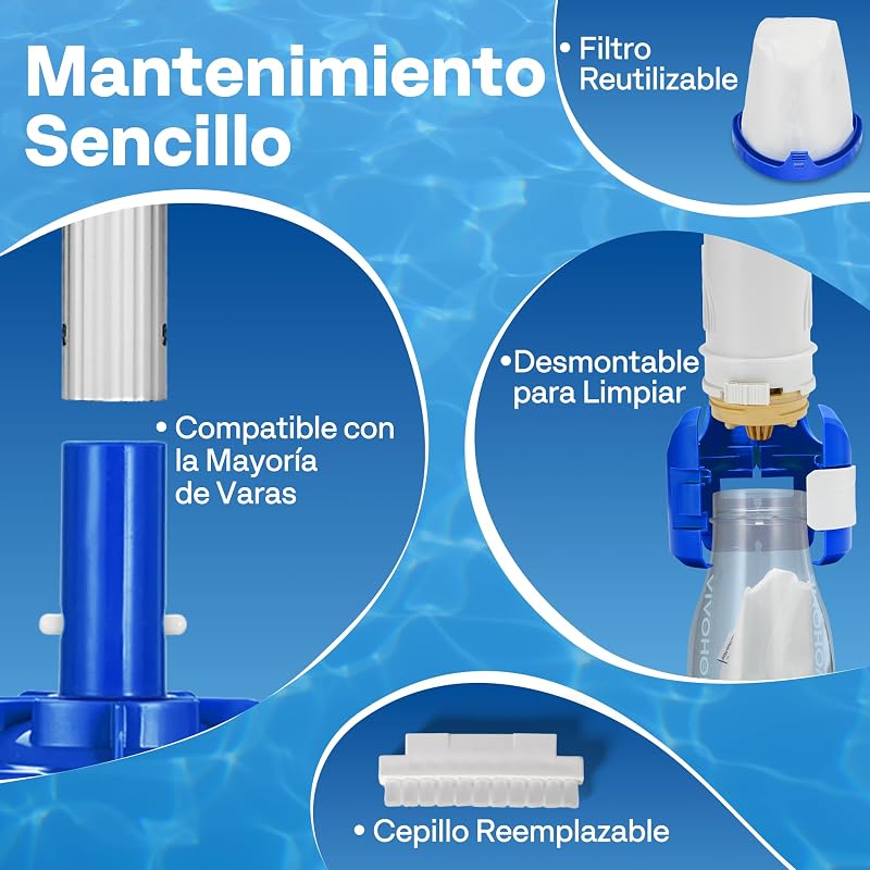 Limpiador Portátil para Piscina con Pértigas Telescópicas 250cm