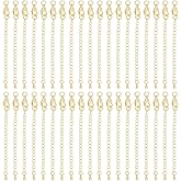 UNICRAFTALE 24 Sets 24K Gold Plated Curb Chain Extender End Chains with Lobster Claw Clasps Brass Chain Extension Tails for Jewelry Making Necklaces Bracelet Anklets 65mm Long