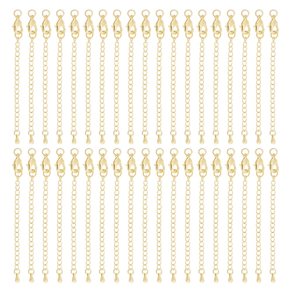 UNICRAFTALE About 24 Sets 24K Gold Plated Curb Chain Extender End Chains with Lobster Claw Clasps Brass Chain Extension Tails for Jewelry Making Necklaces Bracelet Anklets 65mm Long